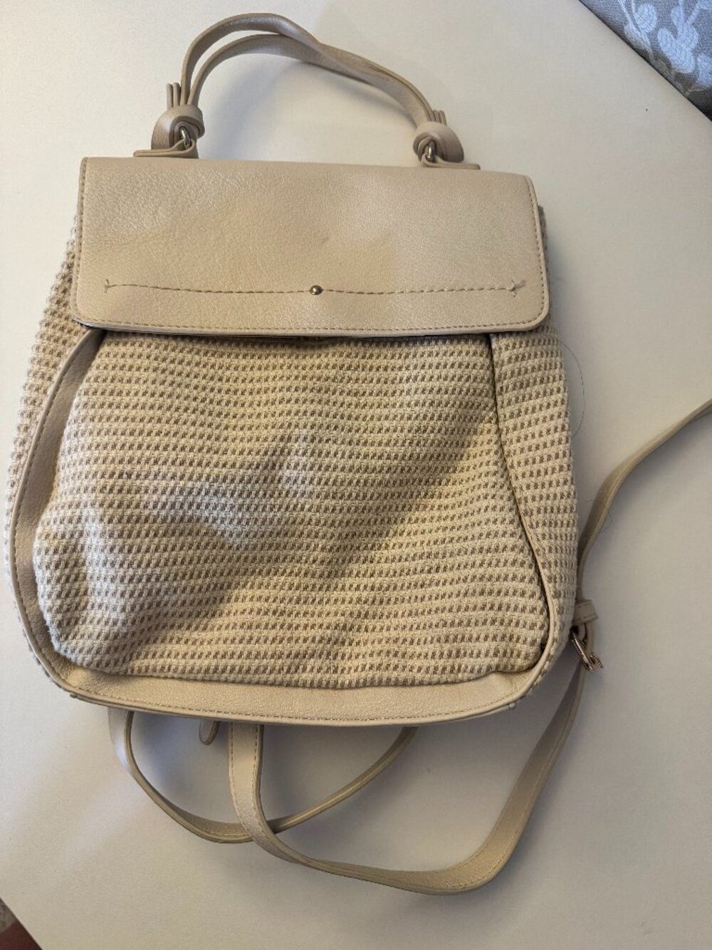 Market & Spruce Cream Woven Mini Backpack Purse